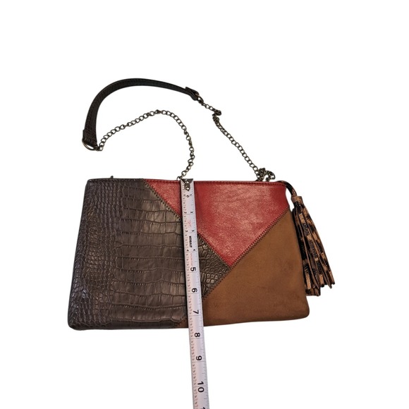 Chicos Patchwork Faux Croc Leather Suede Crossbody Clutch Purse Bag Chain Strap - Picture 3 of 6